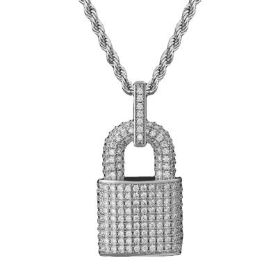 China Non-fading 18k White Gold Plated Lock Chain Necklace Charm Pendant Men Women Gold Filled Iced Out Lock Diamond Lock Necklace for sale