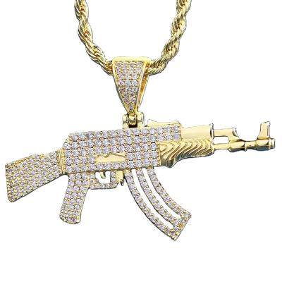 China CLASSIC Hip Hop Jewelry 14K Gold Plated Gun Necklace Men's Charm Dangle Gun Necklace AK47 Gun Pendant Chains Men's Gun Necklace uzi for men for sale