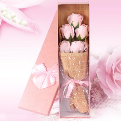 China 100% Polyester Mother's Day Gift Soap Flower Rose Bouquet Gift Box Flower Tub For Girlfriend Valentine for sale