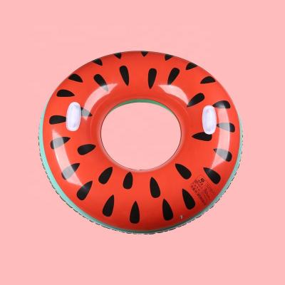 China Cheap Watermelon 2022 New Design PVC Adult Size Fruit Watermelon Inflatable Pool Floats With Handle Swimming Ring for sale