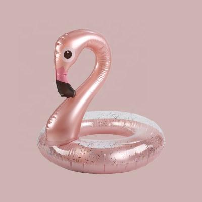 China 2022 New Arrival Water Entertainment Kids Class Inflatable Pool Float PVC Flamingo Swan Glitter Swimming Ring for sale