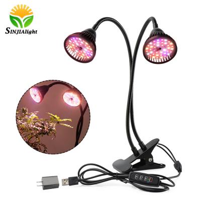 China SINJIAlight Smart Garden Seed Starting 30W Double Head Time Flexible Dimmable Desk Grow Lamp With USB Charger for sale