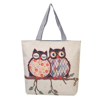 China Handbag Tote Ladies Casual Flower Owl Women's Waist Folding Fashion Large Printing Canvas Shoulder Bag for sale