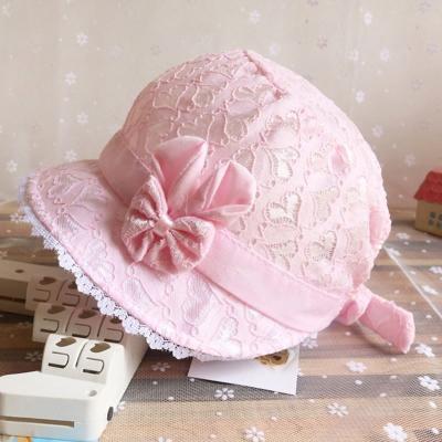 China Solid Color Cute Lace Bow Dobby Princess Baby Hat With Baby Hat Toddler Kids Kids Beach Bucket Hats Girls Sun Hat for sale