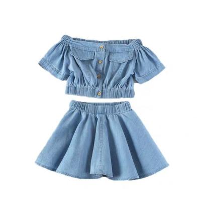 China 2021 New Fashion Toddler Girl Clothing Set Casual Casual Set Button Denim Sleeveless Top And Jeans Skirt Set Clothing For Kids for sale