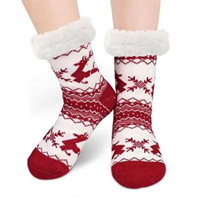 China Wholesale Breathable Knit Comfy Christmas Fuzzy Christmas Winter Floor Fleece Slipper Warm Acrylic Socks Women for sale