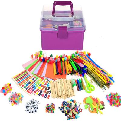 China Intelligence Developing Diy Art Craft Kit Box Pipe Cleaner Fiber Arts And Crafts Set For Kids Early Educational Art Supplies Set Large Organizer Box for sale