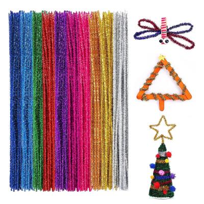 China Wholesale 100pcs Education Glitter Chenille Stem Earlier Pipe Cleaner Set DIY Craft Toy Pipe Cleaner Kit for sale