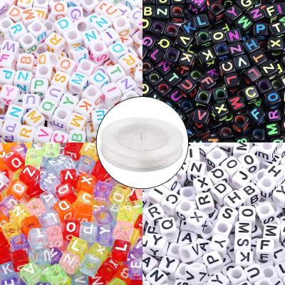 China DIY Handcraft 1000pcs 4 Types Square Letter Beads 6mm Tube Beads Acrylic Alphabet With 50M Elastic String Crystal Cord for sale