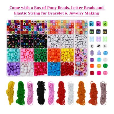 China Bead Kit For Bracelet Bangle Making Beading Kits Rainbow Color Pony Letter Charm Beads With 10 Colors Elastic String Beads Kit For Bracelet for sale