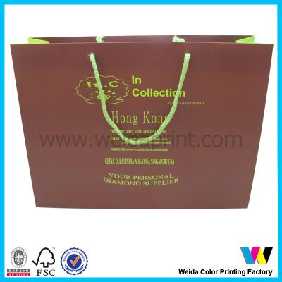 China Two PMS Custom Printed Shopping Bags With Matte lamination Green Cotton String for sale