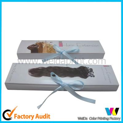 China White Card Paper Hair Packaging Boxes With Ribbon String And Customized LOGO for sale