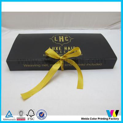 China Cajas de empaquetado de la extensión del pelo negro con el papel de arte amarillo de la cinta 350grams en venta