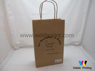 China customized CMYK Brown flat handle paper gift bags , fancy paper grocery bags for sale