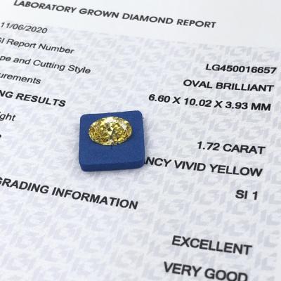 China Jewelry Making Synthetic HPHT Fancy Vivid Yellow Lab Grown Loose Diamond 1.72ct SI1 OVAL Cut IGI Certified for sale