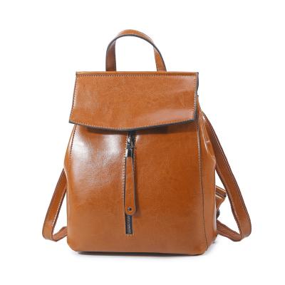 China Style: Wholesale European and American fashion oil wax cowhide women backpack pure concise style color office Lady Real Leather Korean style for sale