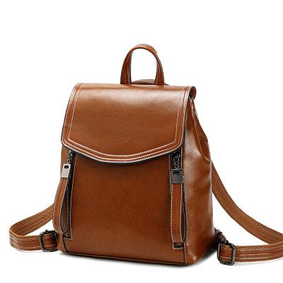 China Style: Fashion European and American wax cowhide oil casual woman backpack real leather bags for ladies large capacity multiple layer for sale