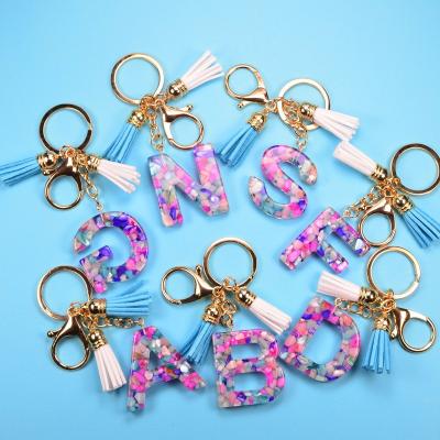 China Eco-friendly Crystal Epoxy Keychain Initial Alphabet Resin Letter Key Chain Resin Letter Key Chain Accessories for sale