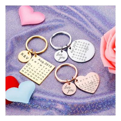 China NEW Wholesale Custom Calender European Key Chain Ring 2022 DIY Logo Round Stainless Steel Graduation Seasonal Gift Engraved Metal Key Chain for sale