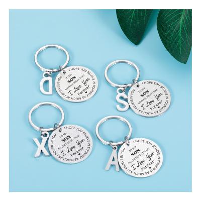 China Wholesale Hot Selling Custom European Key Ring DIY Letters Letters Logo Give Offspring Keepsake Key Chain Engraved Stainless Steel For Trendy Gift Metal for sale