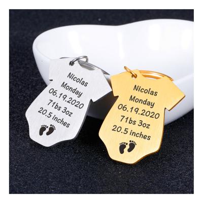 China Cute European Key Chain Ring DIY Personality Clothes Form Carving Date Name Souvenir Baby Stainless Steel Custom Metal Newborn Enrolling Key Chain for sale