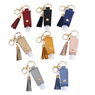 China Personality Decoration Wholesale Leather Sheath Key Ring Charm Can Be Filled With PU Leather Key Chain Of Moisturizing, Perfume And Empty Spray Bottle for sale