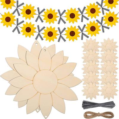 China Wholesale Custom 12 Europe Sunflower Unfinished Wood Crafts DIY Blank Wooden Hanging Sign Children's Painting Home Decor for sale