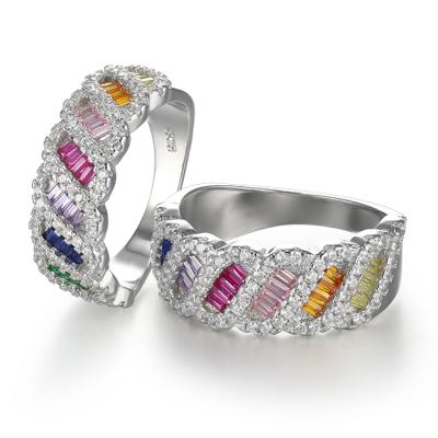 China New Arrival KENTURAY CLASSIC Rainbow Zircon Rings White Gold Plated Rings For Women for sale