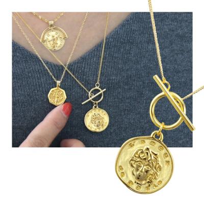 China BOHEMIA Gift Medallion Vintage Fancy Gold Plated Tasty Multilayer T Buckle Pendant Necklace Collar Necklace for sale