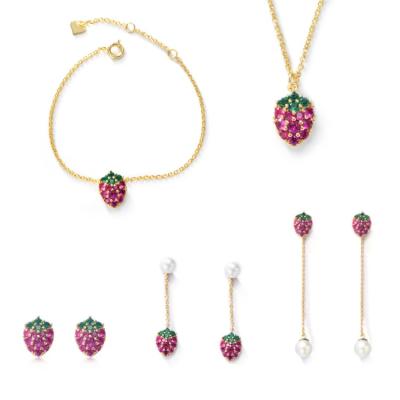 China New Arrivals TRENDY Gold 925 Sterling Silver Fashion Good Women Strawberry Jewelry Set Sweet Christmas Gift for sale