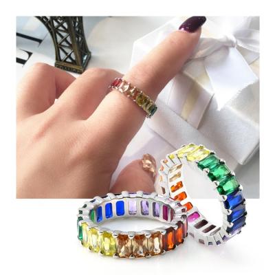 China Simple Design Cute CZ Simple Baguette Stone Silver Rings For Women 925 Silver Rings For Girl for sale