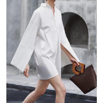 China AS542 Breathable Women's Loose Sleeve Mini Dress Ladies Elegant White Button Down Shirt Dress Loose Plus Size Tunic Long Dress Dresses Blouse for sale