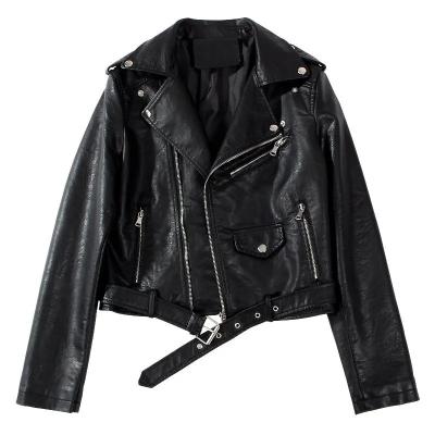 China 2021 fashionable new arrival PY013 lapel PU motor jacket black rivet waterproof leather pink for autumn for sale