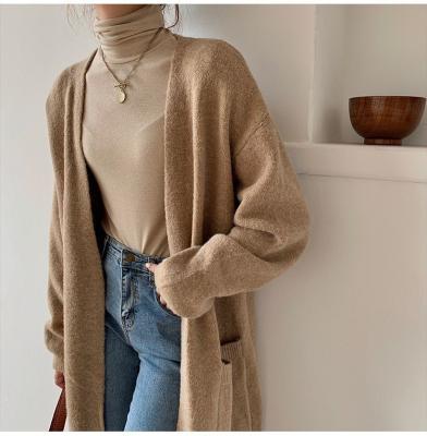 China 2021 New Autumn Casual Women's Long Breathable Coats Plus Size Front Knit Cardigan Sweaters With Open Pockets for sale