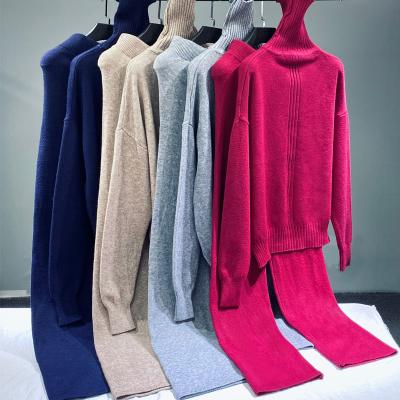 China QUICK DRY High Neck Winter Loose Knitted Sweater Sets For Women Long Sleeve For Ladies for sale