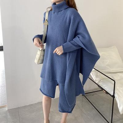 China QUICK DRY Knitted Irregular Sweater Dress And Sweater Set Ladies 2 Piece Set Autumn And Winter Turtleneck Women Set for sale