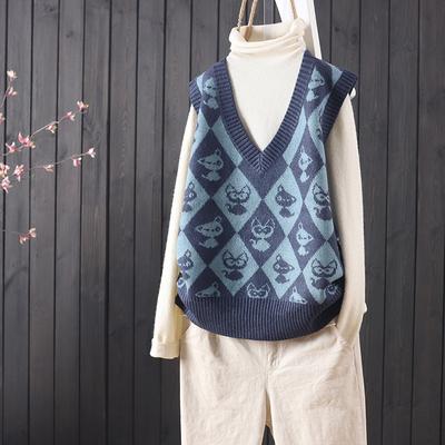 China Wholesale S1341 Viable 2021 Autumn Ladies V-Neck Sweater Women Vest Sleeveless Jacquard Knitted Vest for sale