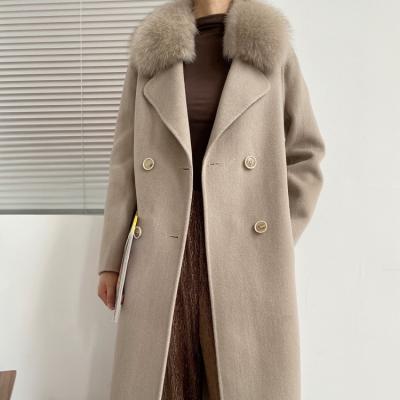 China 2021 New DS04 Winter Sale Ladies Winter Fashion Real Fox Fur Collar Woolen Warm Cashmere Double Breasted Coat for sale