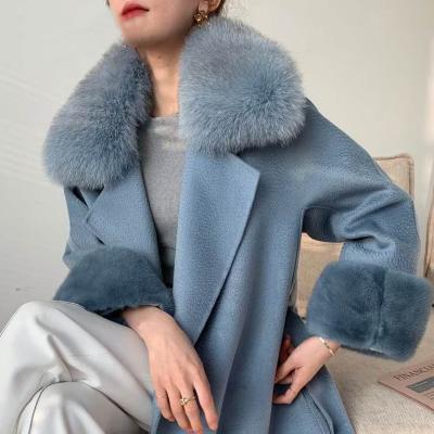 China Anti-wrinkle real real fox fur coats 2021 women plus size fur coats winter and autumn wool cashmere fabric for sale