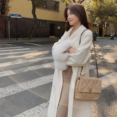 China Large Size Irregular Collar Pocket Women's Winter Cashmere Wool Plus Turn Down Coats Ladies Long Coat for sale