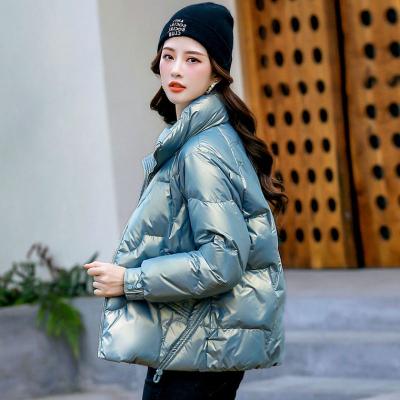 China RT308 Waterproof 2021 Winter Women Short Jacket Coated Deep Down Pockets Stand Collar Standoff Parkas for sale