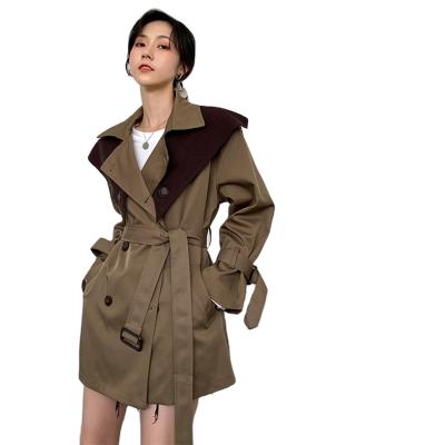 China 0t219 Breathable Ditch Coats For Fall Winter Women Brown Coat Long Plus Size Patchwork Anorak Jackets for sale