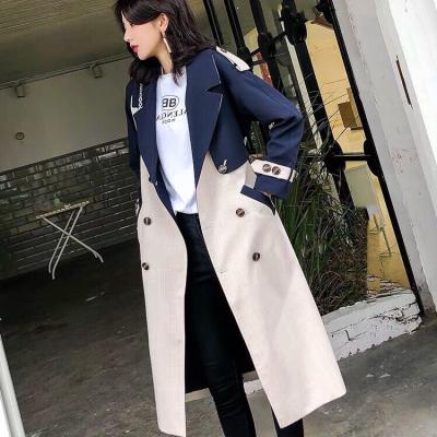 China 2021 New Vintage Black Workable Patchwork Women's Long Ditch Coats Falls Custom Outerwear Overcoats For Women for sale