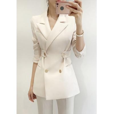 China PU014 Anti-wrinkle Spring Autumn 2021 Ladies Fashion Slim Fit Double Breasted Woman Blazer Jacket Casual Wear for sale