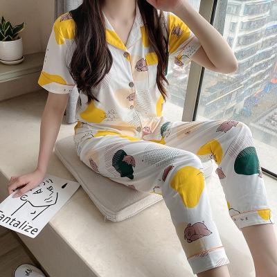 China Breathable High Quality Soft Cotton Pajamas Women Printed Home Wholesale Summer Thin Sleeve Sleepwear Long Pijama Clothes Female Set Autumn for sale