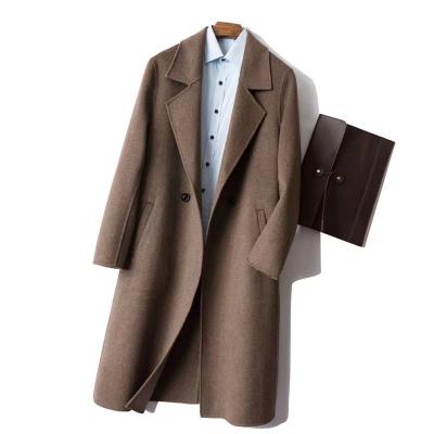 China Anti-Wrinkle Factory Pure Wool Tweed Cashmere Coat Men's Mid Length Knee Length Double Sided Coat Men's OEM Mid Length Coat for sale