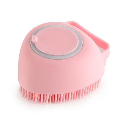 China Wholesale Stocked Silica Gel Pet Bath Grooming Comb Can Put Shampoo Adult Baby Cat Dog Shower Wash Brush for sale