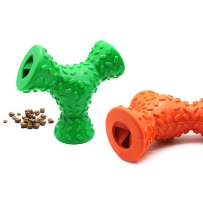 China Smart Natural Slow Feeder Dog Chew Food Faulty Silicone Three Sides Feeder Stocked Interactive Pet Toy for sale