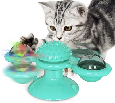 China Stocked Products Cat Teaser Windmill Pet Rotatable Massage with Catnip LED Glow Ball Teeth Cleaning Interactive Toys for sale