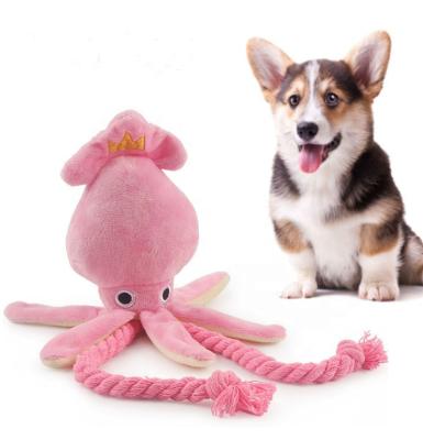 China Wholesale Stocked Pet Supplies Marine Animal Plush Pink Octopus Squeaks Chew Soft Cotton Dog Rope Interactive Toys for sale